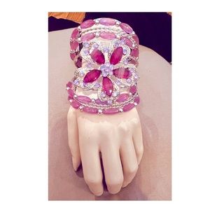 Beaded Cuff Metal Bracelet with flower center